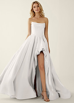 Emmanuelle Kość Słoniowa Suknia balowa z satynowego szyfonu z falbankami w kształcie litery A image4