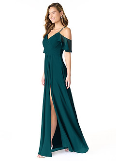 Azazie Dakota Bridesmaid Dresses Pine A-Line V-Neck Pleated Chiffon Dress image3