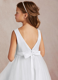Azazie Marlee Flower Girl Dresses White A-Line Pleated Matte Satin Dress image5