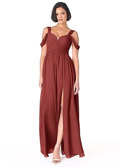 Azazie Lianne Bridesmaid Dresses Terracotta A-Line Off the Shoulder Chiffon Dress image2