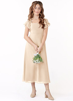 Azazie Bondi Junior Linia A Marszczony Szyfon Długość herbaty Młodsza druhna Sukienka image1