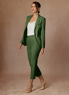 front Kennedy Olive Structured Stretch Pants Suit