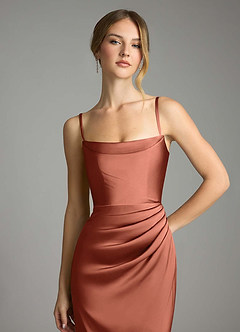 Azazie Leonis Bridesmaid Dresses Clay Mermaid Pleated Stretch Satin Convertible Dress image3