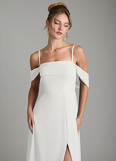 Azazie Mercedes Bridesmaid Dresses White A-Line Off the Shoulder Chiffon Dress image3