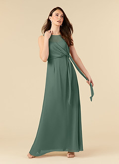 Azazie Marchioness vestidos de madre de la novia Vestido de Musgo Marino de Gasa de Corte En A con Cuello redondo plisado image1