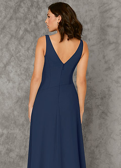 Azazie Kori Bridesmaid Dresses Dark Navy A-Line Pleated Chiffon Dress image5