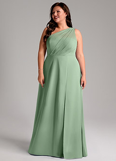 Azazie Phaedra Bridesmaid Dresses Matcha A-Line One Shoulder Chiffon Dress image16
