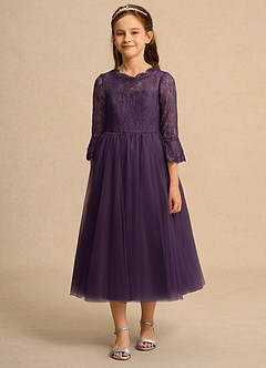 Azazie Lamb Girl vestidos de niña de las flores Vestido de Ciruela de Encaje de Princesa image4