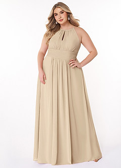 Azazie Bonnie Bridesmaid Dresses Champagne A-Line Keyhole Ruched Chiffon Dress image6