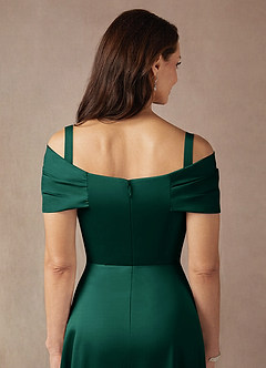 Azazie Amelia Mother of the Bride Dresses Emerald A-Line Off the Shoulder Stretch Satin Dress image7