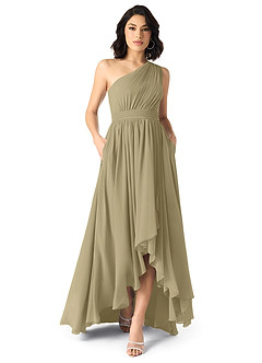 Azazie Mathilda Bridesmaid Dresses Moss Green A-Line One Shoulder Chiffon Dress image2