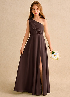 Azazie Puddles Girls Formal Flower Girl Dresses Ganache A-Line One Shoulder Chiffon Dress image1