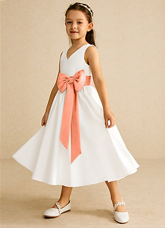 Azazie Darling Flower Girl Dresses Ivory Sunset A-Line Bow Cotton Dress image3
