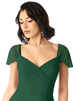 Azazie Tancie Robes de demoiselle d'honneur Robe Trapèze Convertible en Mousseline de soie Épaule décolletée Vert Foncé image4