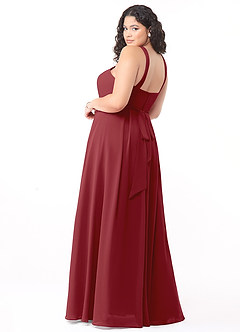 Azazie Dixie Bridesmaid Dresses Pomegranate A-Line Halter Pleated Chiffon Dress image9