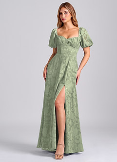 Azazie Mirian Robes de demoiselle d'honneur Robe Trapèze en Blumen-Burnout Encolure en Forme de Cœur Agave image4