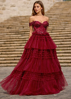 Nimbus 버건디 글리터 튤 프롬 드레스 image4