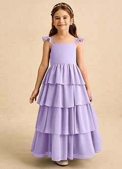 Azazie Boba vestidos de niña de las flores Vestido de Lila de Gasa de Corte En A con Escote Cuadrado image5
