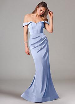 Azazie Everly Abiti da Damigella Abito Convertibile Sirena in Raso Elasticizzato a Spalla Scoperta Ghiaccio image6