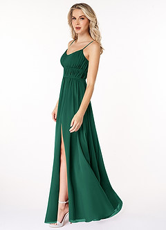 Azazie Yanelie Bridesmaid Dresses Emerald A-Line Scoop Pleated Chiffon Dress image3