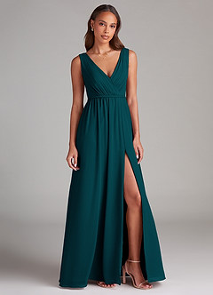 Azazie Tanicia Bridesmaid Dresses Pine A-Line Pleated Chiffon Dress image4