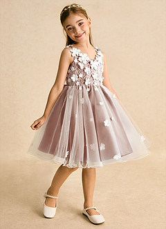 Azazie Junebug vestidos de niña de las flores Vestido de Marfil Castaño de Tul de Princesa con Encaje image2