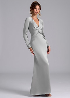 Azazie Tria 신부 들러리 드레스 인어 긴팔 스트레치 새틴 바닥 길이 드레스 image4