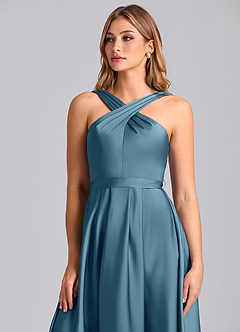 Azazie Dixie Brautjungfernkleider A-Linie Plissee Stretch-Satin Kleid Bermudablau image6