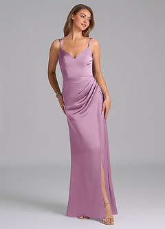 Azazie Leo Abiti da Damigella Abito Tubino in Raso Elasticizzato Plissettato Glicine image2