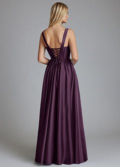 Azazie Delmie Robes de demoiselle d'honneur Robe Trapèze en Satin extensible Corset Prune image2