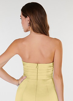 Azazie Yola Bridesmaid Dresses Lemon Sorbet Sheath V-Neck Pleated Stretch Satin Convertible Dress image7