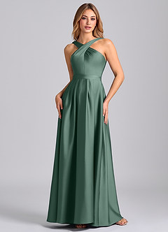 Azazie Dixie At-home Try On Dresses Black A-Line Pleated Stretch Satin Dress image4