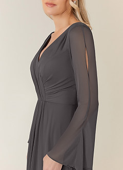 Azazie Teraso Mère de la mariée Robes Robe Trapèze en Maille Plissée Gris Acier image5
