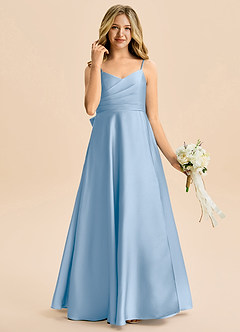 Azazie Rumi Junior Powder Blue A-Line Pleated Stretch Satin Dress image4
