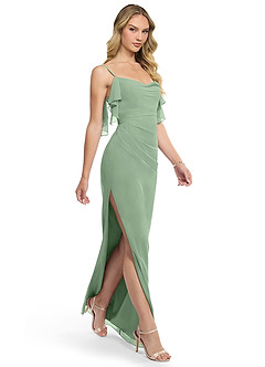 Azazie Jasmine Bridesmaid Dresses Matcha Sheath Side Slit Chiffon Dress image3