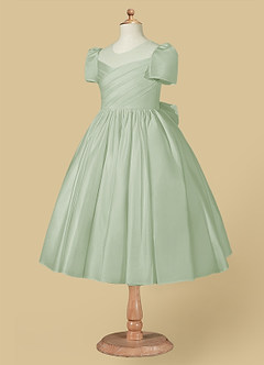 Azazie Anirra Flower Girl Dresses Dusty Sage Ball-Gown Pleated Matte Satin Dress image7