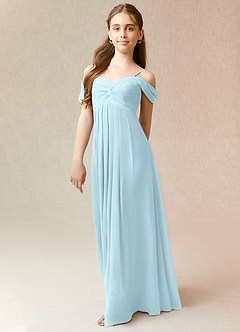 Azazie Kaitlynn Junior Cloud Blue A-Line Off the Shoulder Chiffon Dress image4