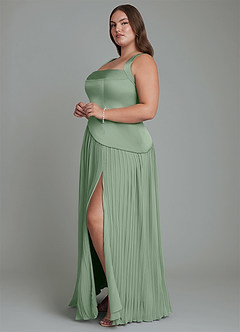 Azazie Stephanie Bridesmaid Dresses Matcha A-Line Pleated Stretch Satin Dress image10