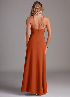 Azazie Bailey Bridesmaid Dresses Burnt Orange A-Line Halter Side Slit Chiffon Dress image2
