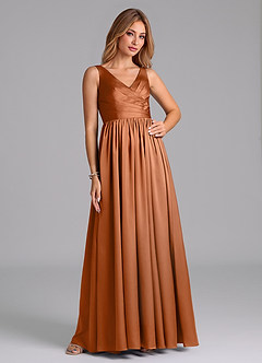 Azazie Keyla Final Sale Copper A-Line Pleated Stretch Satin Dress image5