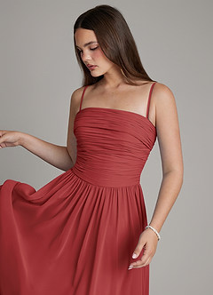 Azazie Andreina Bridesmaid Dresses Rust A-Line Pleated Chiffon Dress image2