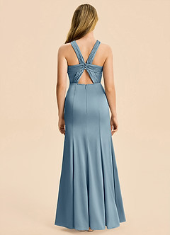 Azazie Rue Junior Dusty Blue Mermaid Pleated Stretch Satin Dress image2