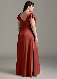 Azazie Omari Vestidos de damas de honor Vestido de Terracota de Satén Elástico de Corte en A image9