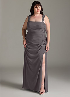 Azazie Jesaphine Vestidos de damas de honor Vestido de Gris Acero de Gasa de Corte Recto con Lazo image8