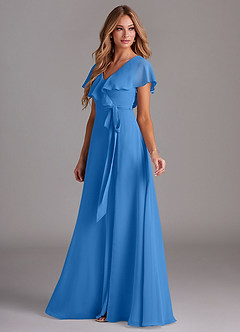 Azazie Lainey Bridesmaid Dresses Blue Jay A-Line with Pockets Chiffon Dress image5
