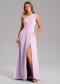 Azazie Phaedra Bridesmaid Dresses Frosted Lilac A-Line One Shoulder Chiffon Dress image1