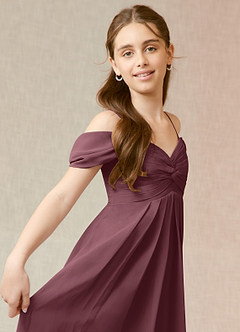 Azazie Kaitlynn Junior Vestido de Sangrado de Gasa de Corte En A con Vestidos sin tirantes image6