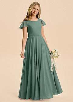 Azazie Cady Junior Sea Moss A-Line Pleated Chiffon Dress image3