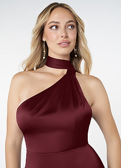 Azazie Kaylani Brudtärnklänningar Klänning av Sjöjungfru i Stretch Satin Hög hals Cabernet image5