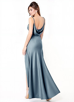 Azazie Alaija Bridesmaid Dresses Dusty Blue Mermaid Side Slit Stretch Satin Dress image1